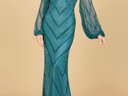 Lara 29228 - Long Sleeve Beaded Dress with Sheer Sleeves Online now