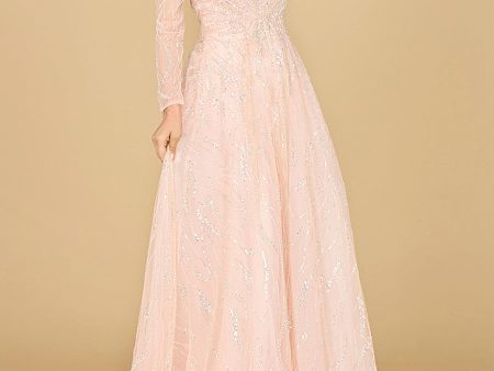 Lara 29157 - Long Sleeve Beaded Lace Gown on Sale