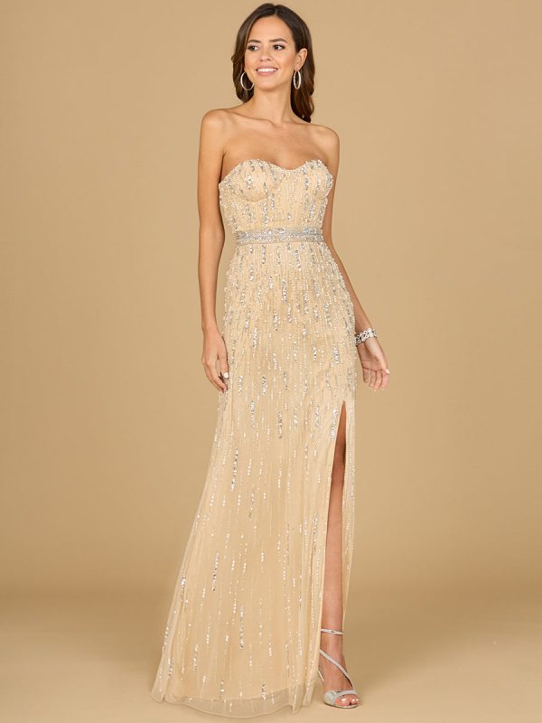 Lara 29035 - Strapless Beaded Gown with Slit Online