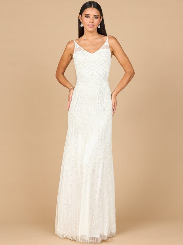 Beaded Gown with Cowl Back on Sale