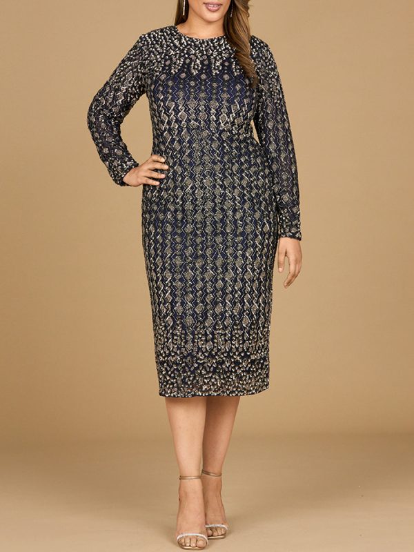 Lara 28982 - Beaded Midi Dress with Long Sleeves Sale