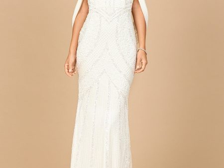 Beaded Gown with Cape Detail on Sale