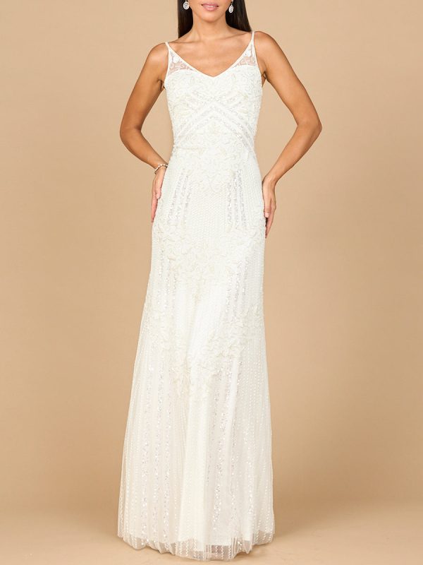 Beaded Gown with Cowl Back on Sale