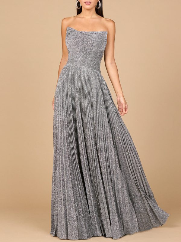 Flowing Pleated, Strapless Dress For Discount