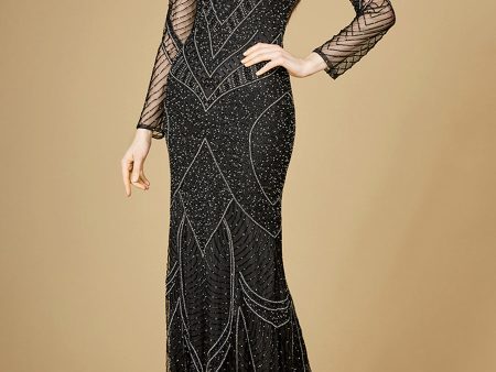 Lara 29173 - Long Sleeve Beaded Dresses with Sheer Sleeves Discount