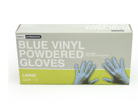 Clearly Professional Blue Vinyl Powdered Medium Or Large Gloves, Pack of 100 Online now