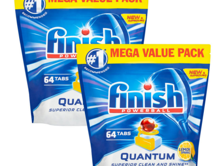 Finish Powerball Quantum Max Lemon Dishwasher Tabs, 2 x 64 Pack on Sale