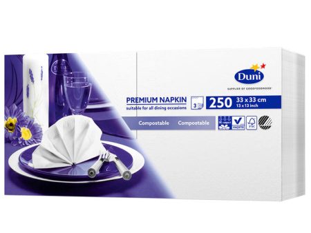 Duni Premium 33cm 3-Ply White Paper Napkins, 250 Pack Discount